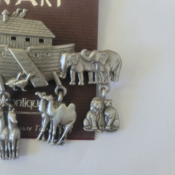 JJ Jonette Pewter Noah's Ark Brooch Lapel Pin Ark with Hanging Animals N… - Picture 5 of 11